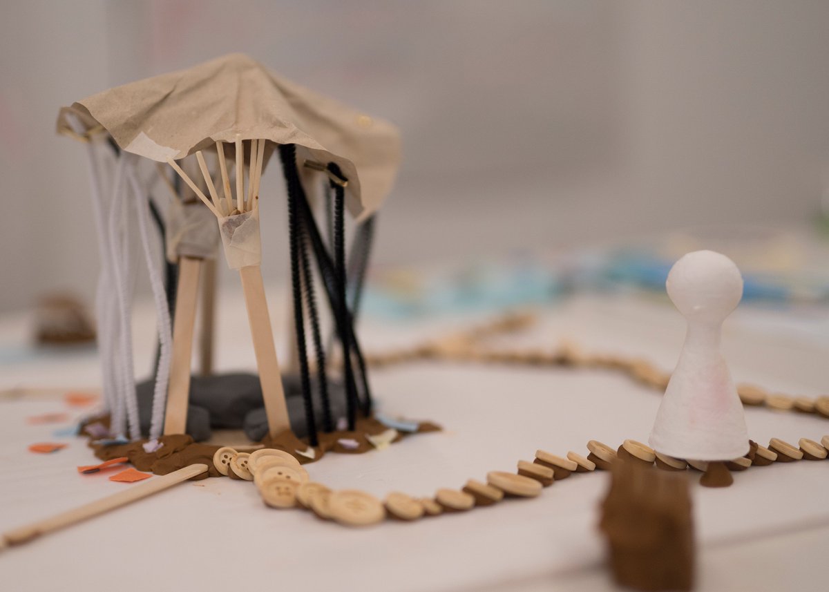Prototype based on an idea to combat loneliness and isolation. Made from wooden sticks, buttons, paper etc.