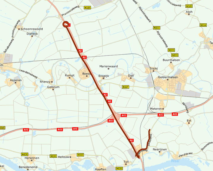 ANWBverkeer's tweet photo. Nog altijd vertraging op de #A2 Utrecht -> Den Bosch door de nasleep van een pechgeval bij Zaltbommel. +35 min. Daardoor op de #N830 +50 min. https://t.co/qQKqliQ9gy