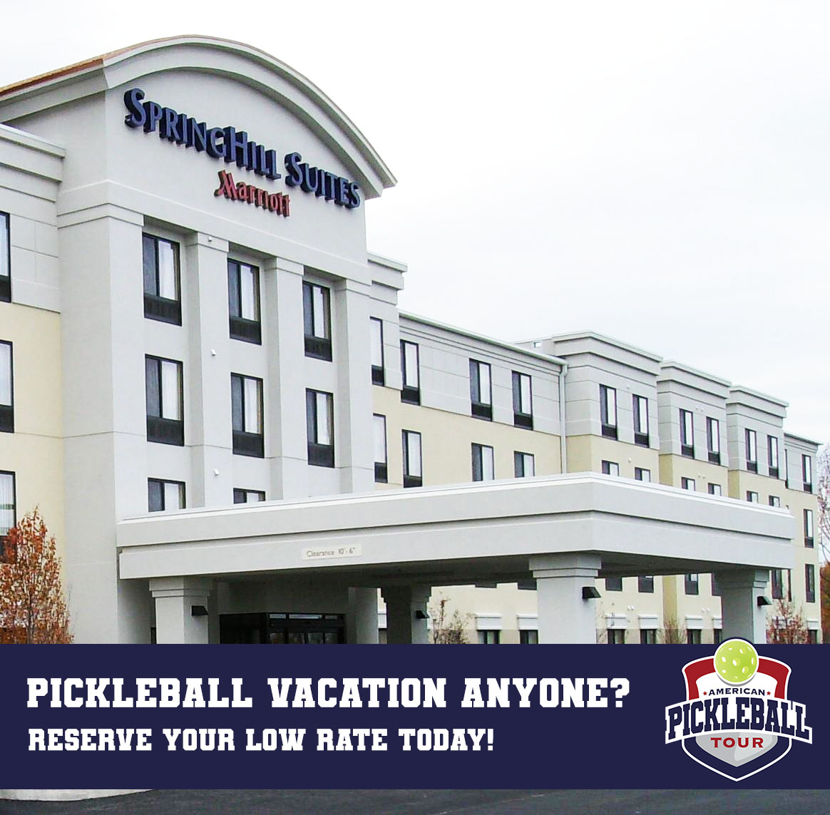 Pickleball vacation anyone? 🏓 🌴 APT Participants receive a special rate at the SpringHill Suites by Marriott Erie, the official hotel of the Erie American Pickleball Tour! Reserve your low rate today at the link below ✨  #PickleballVacation

bit.ly/ErieHotel