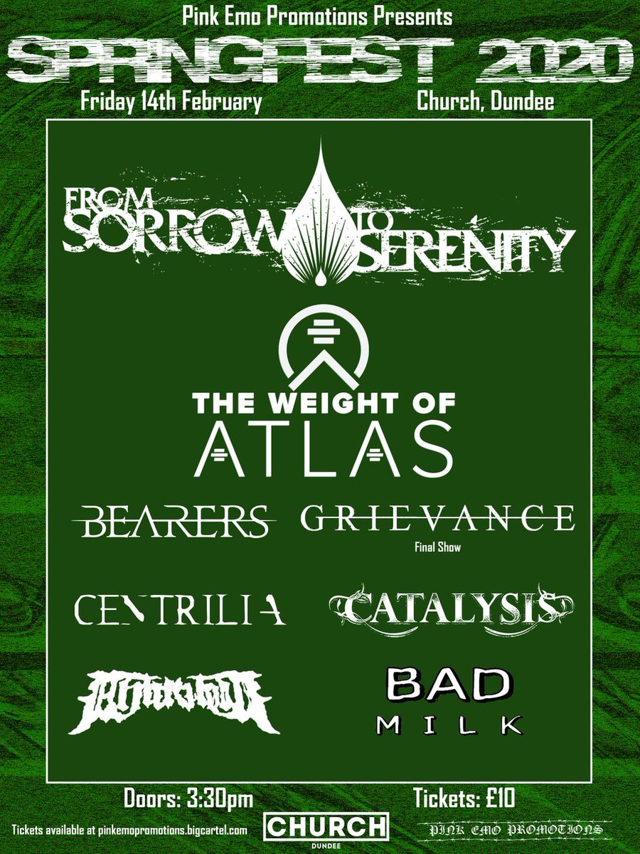 EmoPromotions's tweet image. SPRINGFEST 2020 FINAL LINEUP REVEALED

Stoked (but also sad) to confirm that @GrievanceUK will be playing their final show at SpringFest 2020.

Please welcome the dudes in @centrilia and Bad Milk to the lineup as well.

11 DAYS TROOPS, LET'S GO