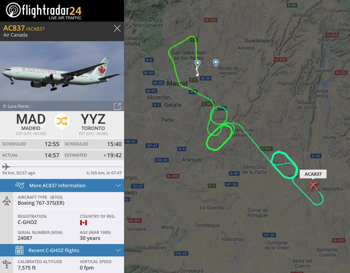 Quite amazing numbers - 85.000 people are currently tracking #AC837 and more than 300.000 people have tracked it since it took off from Madrid 3 hours ago.
#flightradar24 
<a href="/flightradar24/">Flightradar24</a>