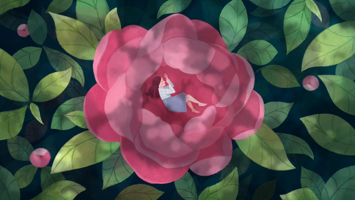 Tiny girl sleeping in flower