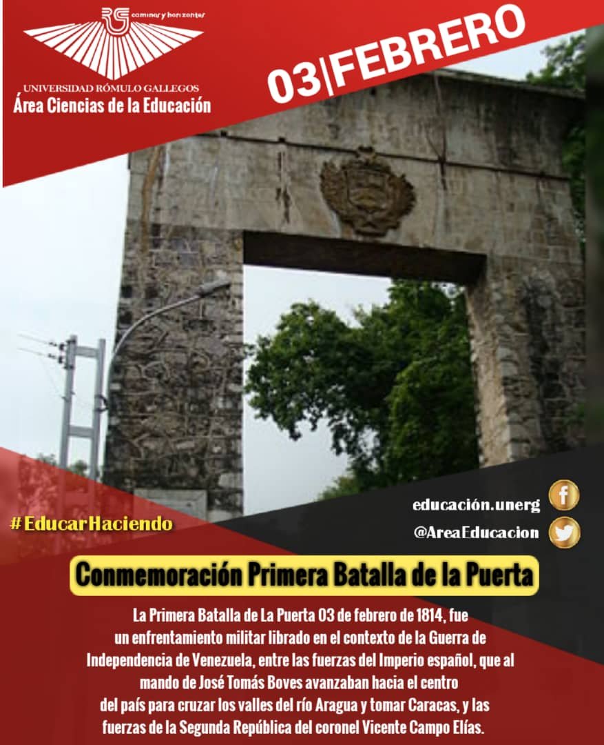 Dipmontenegro's tweet photo. #03Feb2020 #EFEMÉRIDES Hoy se conmemora la Primera Batalla de La Puerta, efectuada el 03 de febrero de 1814, fue un enfrentamiento militar librado en el contexto de la Guerra de Independencia de Venezuela, entre las fuerzas del Imperio español, que al mando de José Tomás Boves https://t.co/vaCUJUukoU