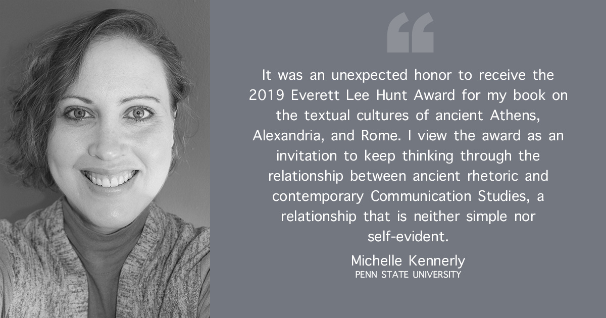 ECACOMM's tweet photo. Michele Kennerly (@mjkennerly, Penn State) received the #ECA19 Everett Lee Hunt Award for her Editorial Bodies: "Perfection and Rejection in Ancient Rhetoric and Poetics" (2018, University of South Carolina Press).
 
For #ECA2020 Award submissions: https://t.co/hYv1Aglhbu https://t.co/nknVkuB4fp