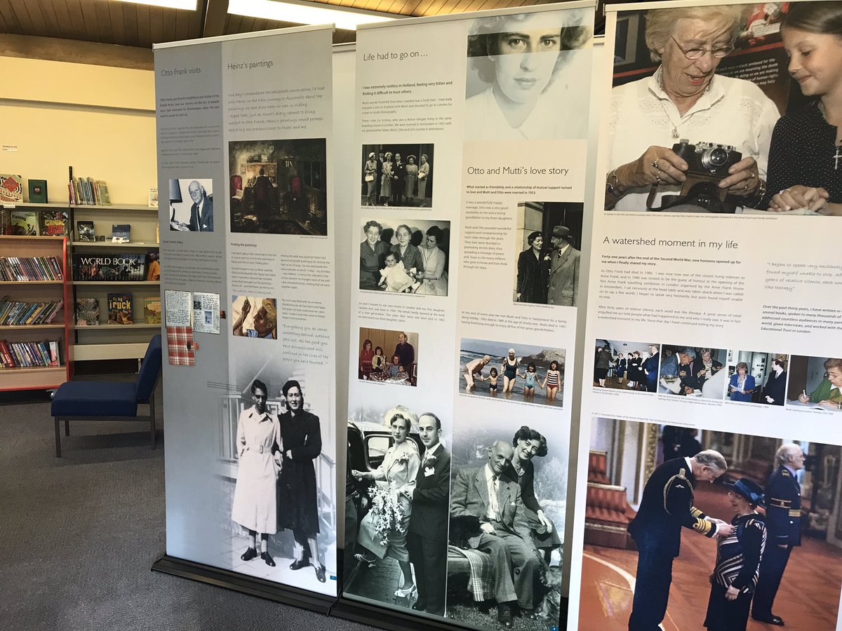 MandiB_'s tweet photo. Commemorating #HolocaustMemorialDay @STHLibraries #BillingeLibrary 
has an exhibition from @JewishMuseumLDN telling the story of Eva Schloss, stepsister of Anne Frank and survivor of Auschwitz. Lots of wonderful comments from library customers already - available til Thursday https://t.co/iVh5sXMBw4