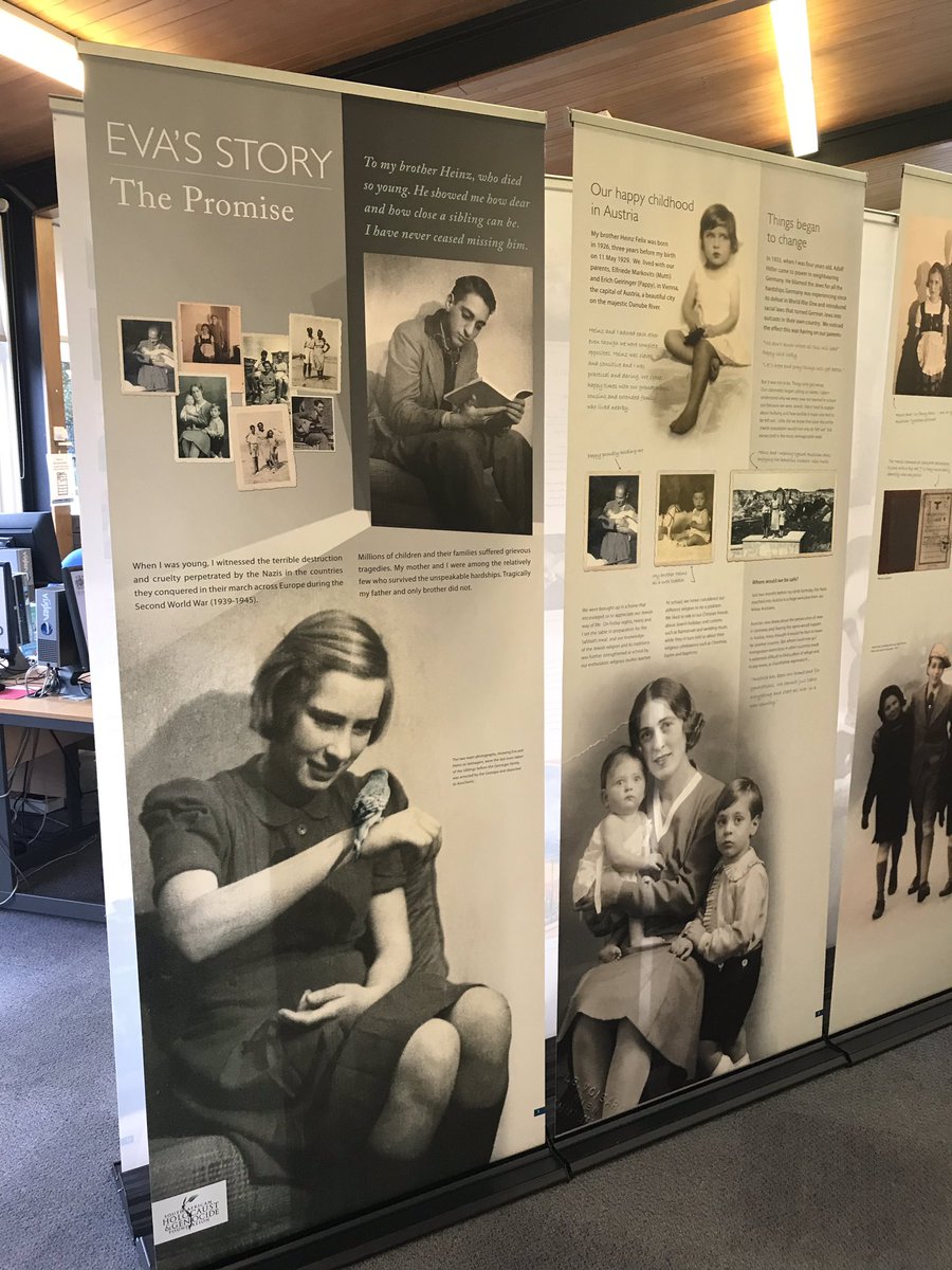 MandiB_'s tweet photo. Commemorating #HolocaustMemorialDay @STHLibraries #BillingeLibrary 
has an exhibition from @JewishMuseumLDN telling the story of Eva Schloss, stepsister of Anne Frank and survivor of Auschwitz. Lots of wonderful comments from library customers already - available til Thursday https://t.co/iVh5sXMBw4
