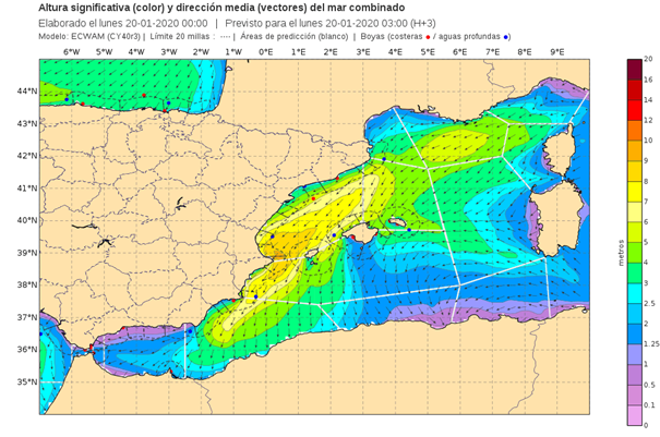 AEMET_CValencia's tweet photo. 9. Es probable que durante el #temporalinvernal llegara a haber olas significativas de más de 9 m (mar montañosa) que impactaran en el litoral N de Alicante y S de Valencia en la madrugada del día 20. https://t.co/5mTVR3u9xo