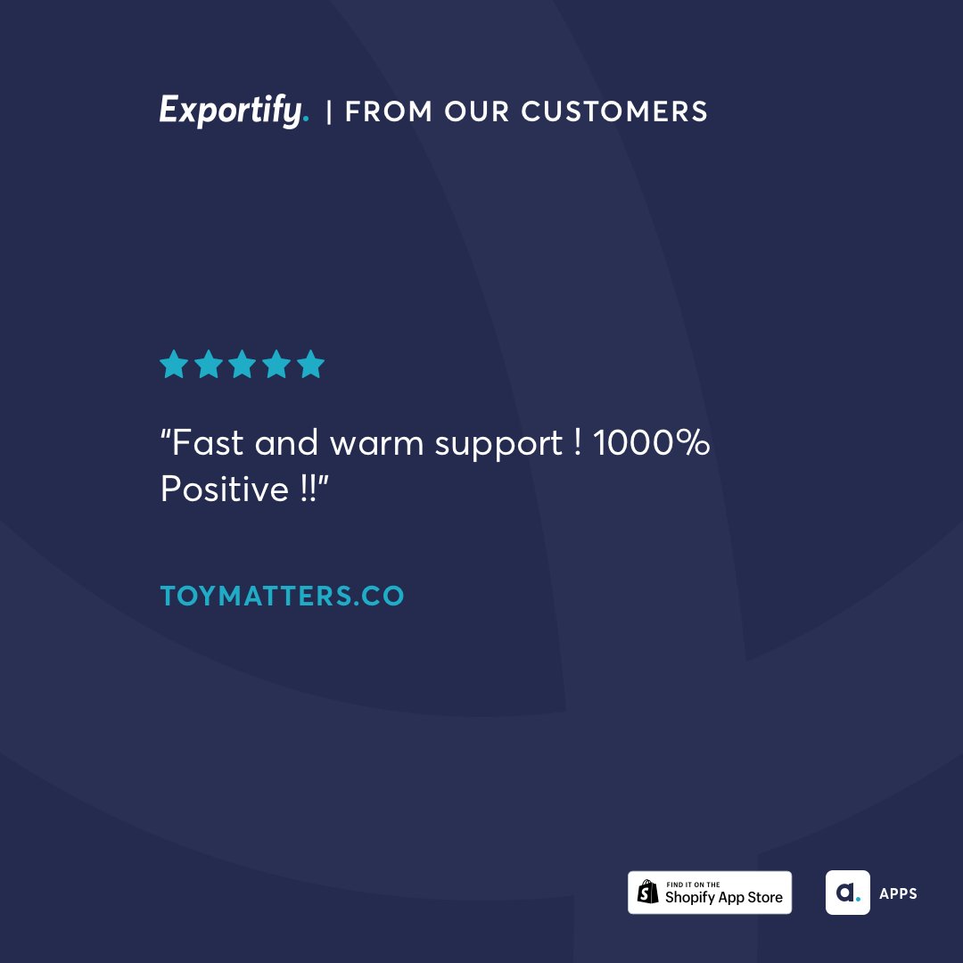 AbleSense's tweet image. Thanks for the #5starreview of Exportify, @MattersToy! We were happy to set up your custom order exports just the way you wanted!

#Exportify #shopifyapps