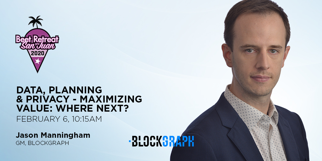 FreeWheel's tweet image. Jason Manningham, GM, #Blockgraph, joins the @Beet_TV crew for the 2020 #BeetRetreat from Feb 5 to 7. He'll be participating in a conversation about data, planning, and privacy along with @jayin3D, @AndreSwanston & moderator @RedFuryNYC. Agenda: beet.tv/retreat2020-ev…