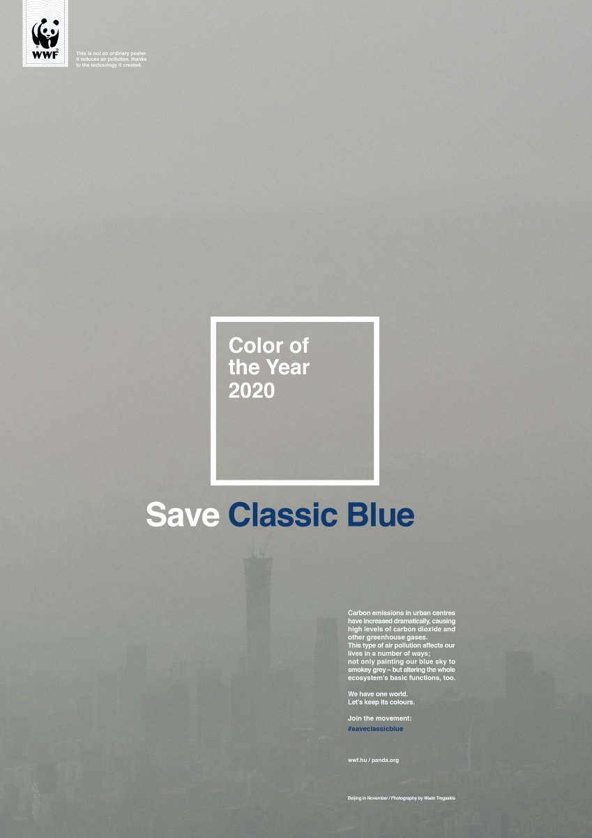'Classic Blue' is <a href="/pantone/">PANTONE</a>'s Colour of the Year 2020. The <a href="/wwf/">WWF</a> turned the announcement into an awareness campaign about air pollution in cities: bit.ly/2RVAUEJ