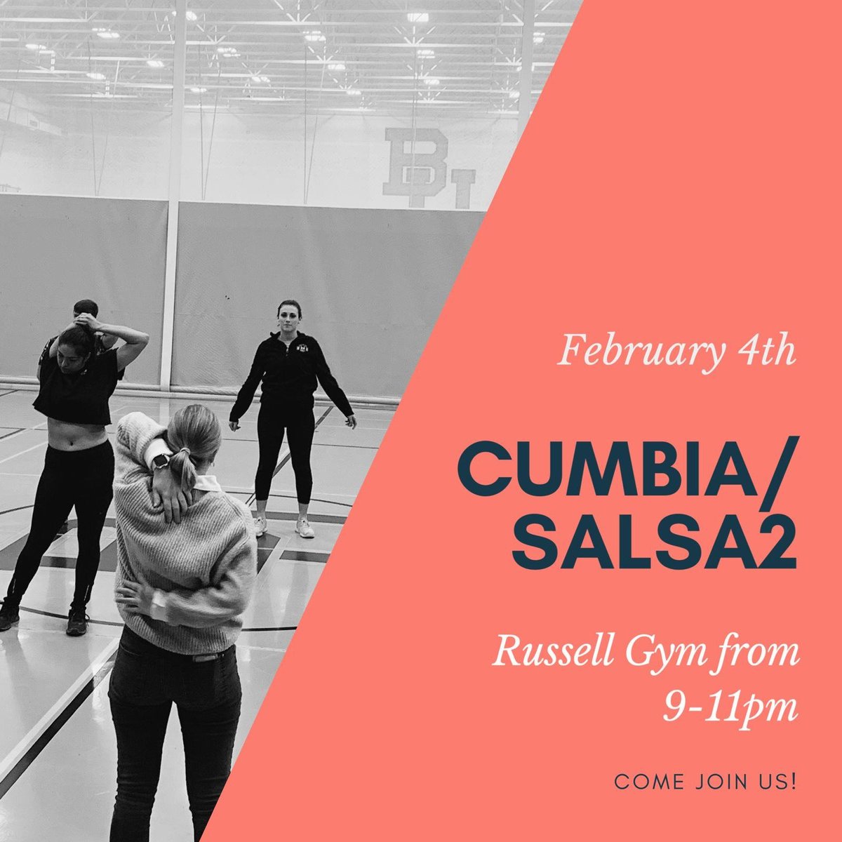 Come and join us for CUMBIA/SALSA II night at Russell Gym from 9-11!
