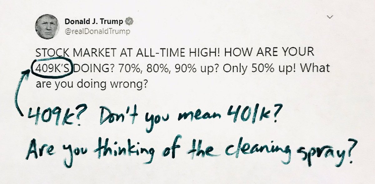 TrumpNeedsTutor's tweet photo. Maybe you’re thinking of the Beach Boys song, @realDonaldTrump. #StockMarket #401k #409k https://t.co/8EGxvSotKg