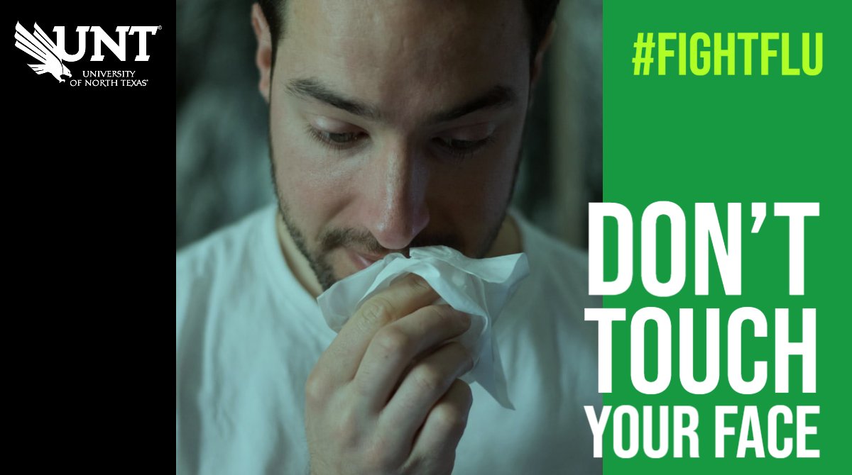 Don't touch your face. Person blowing their nose into a tissue.