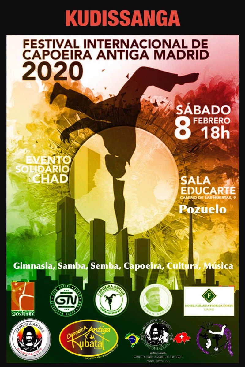 Festival Internacional de 
Arte, Deporte y Cultura africana donde participarán un grupete gimnastas del club (chadis incluidas) es un evento solidario donde habrá músicos y artistas que bailarán, mucha capoeira, una rifa para seguir recaudando fondos para el proyecto de Chad 🇹🇩.