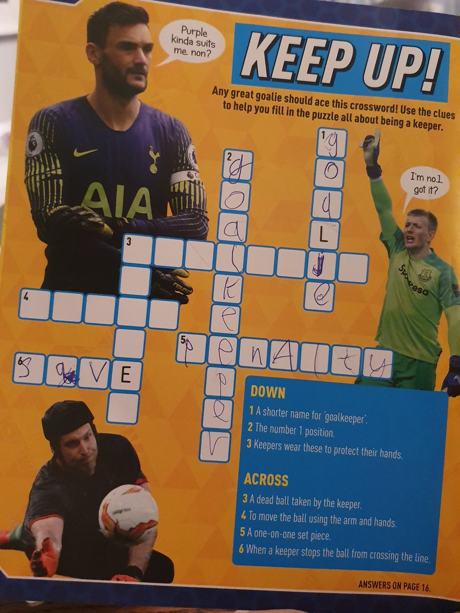 becciford's tweet photo. The word 'Goalkick' doesnt have space for clue 3. The grid is not printed the same as the answers..... https://t.co/YfwzjTdENk