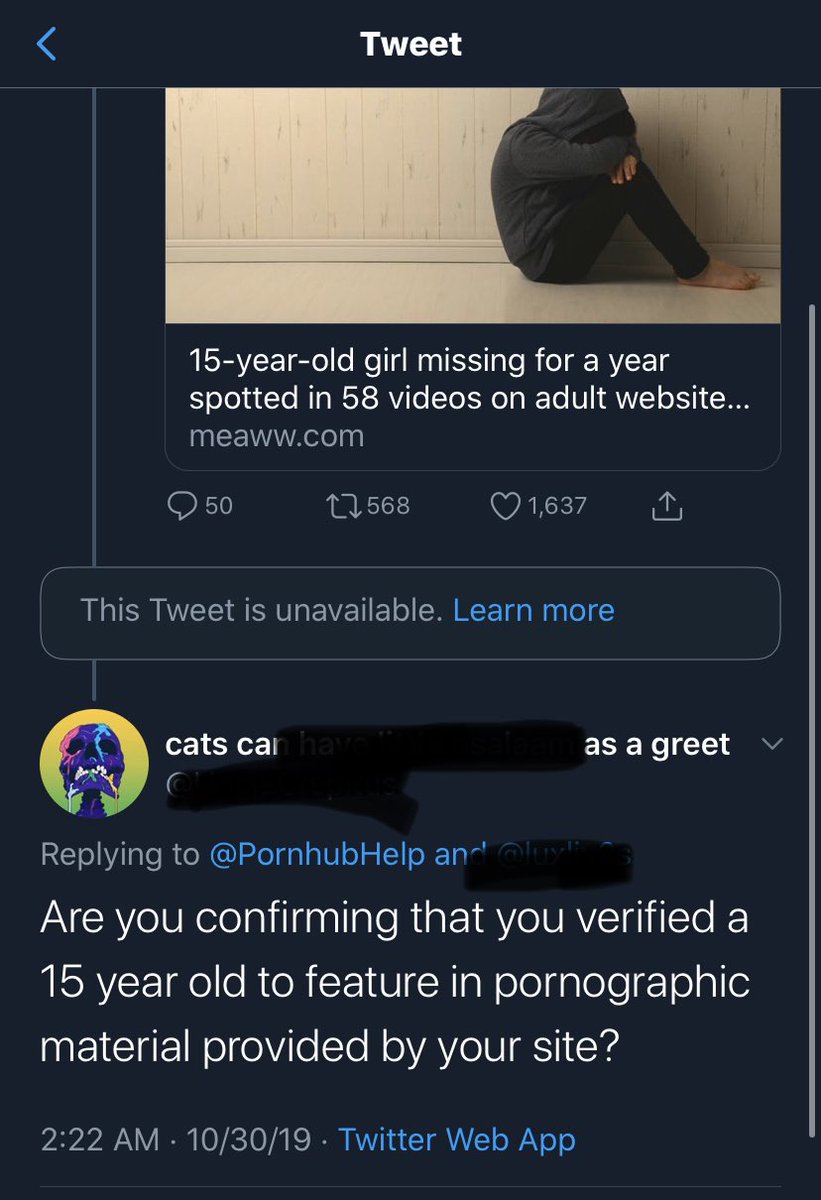 LailaMickelwait's tweet image. In further news, ANYONE can get “verified” on Pornhub with a blue check implying they are an adult professional, NO ID REQUIRED! The 15yr old girl recently rescued was verified. Right now there could be thousands of videos of trafficked “verified” kids on Pornhub. #PornIs #VAWG