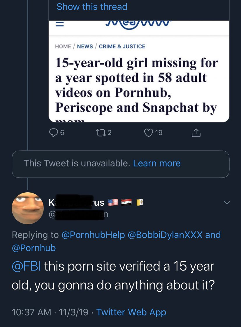 LailaMickelwait's tweet image. In further news, ANYONE can get “verified” on Pornhub with a blue check implying they are an adult professional, NO ID REQUIRED! The 15yr old girl recently rescued was verified. Right now there could be thousands of videos of trafficked “verified” kids on Pornhub. #PornIs #VAWG