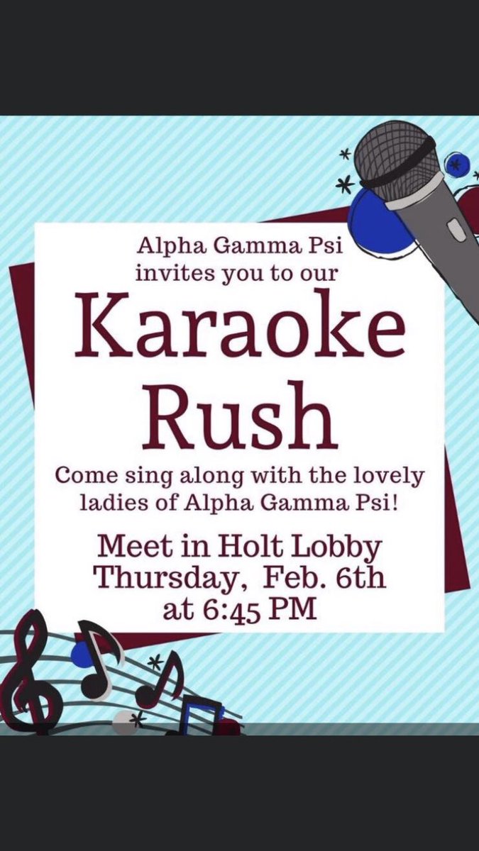 AlphaGammaPsi's tweet photo. Come join us for our karaoke rush this Thursday! https://t.co/6cgT3BmmVq
