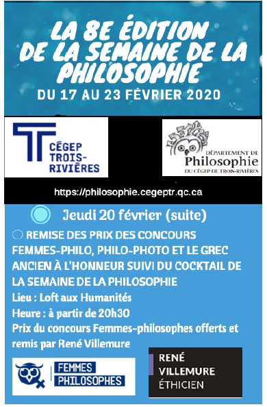 renevillemure's tweet photo. Nous sommes fiers d'appuyer, à nouveau, le Concours d'écriture sur les femmes philosophes #ethique2020 #semainedelaphilosophie #cegepTR #onsimplique #lethiquepourtous https://t.co/uEwtYcmYGN