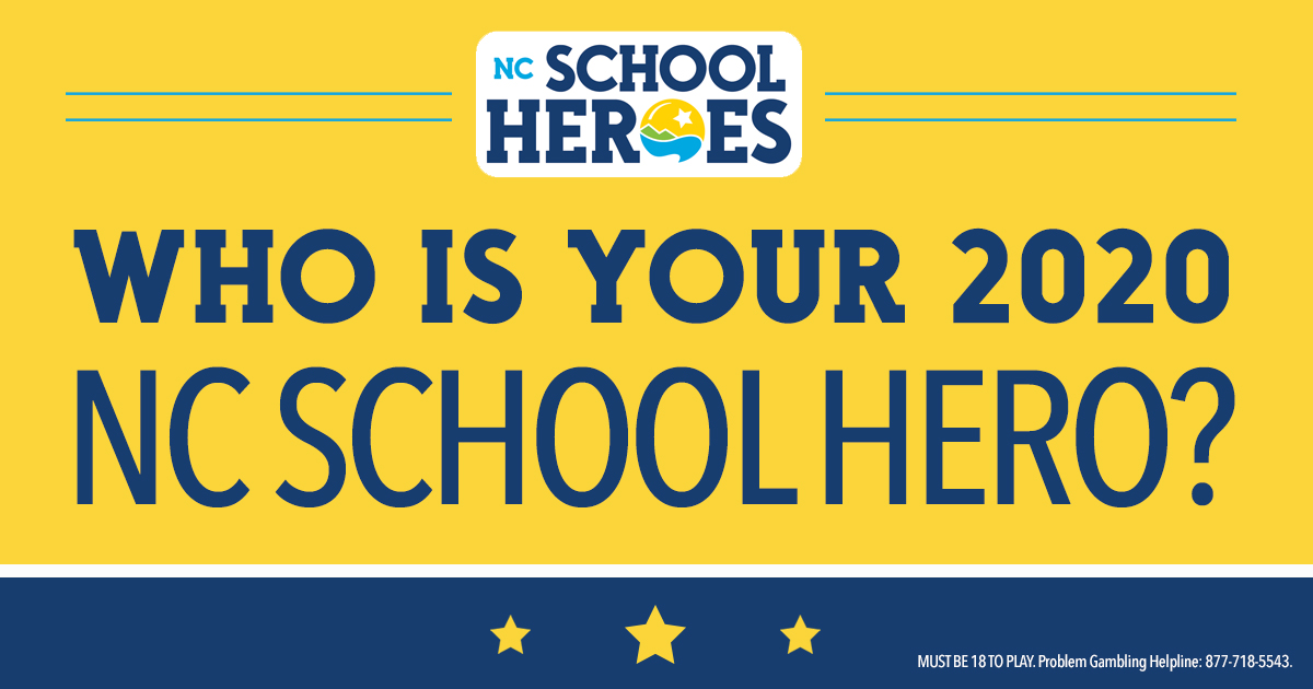 nclottery's tweet photo. February has officially been declared NC School Heroes Month! Help us recognize the NC School Heroes in every community by nominating your hero at https://t.co/TiUKZNoDbA. #NCLottery #NCSchoolHeroes https://t.co/fV1KtCcT39