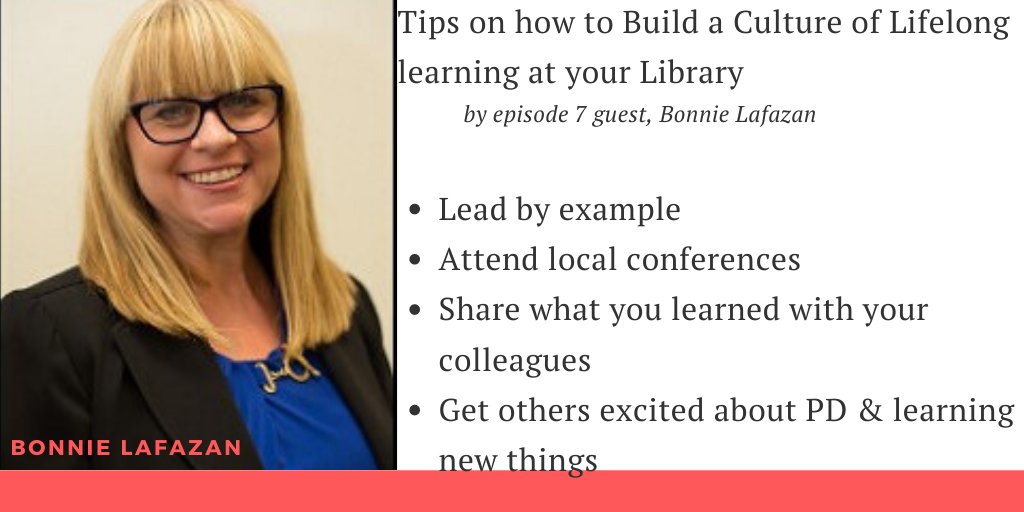 librarian_guide's tweet image. Are you building a culture of lifelong learning and excitement about PD at your library? Check out these tips from our recent guest and check out more tips and recommendations on this topic in our recent episode: tinyurl.com/rue8prb #infolit #ILinstruction #lifelonglearning