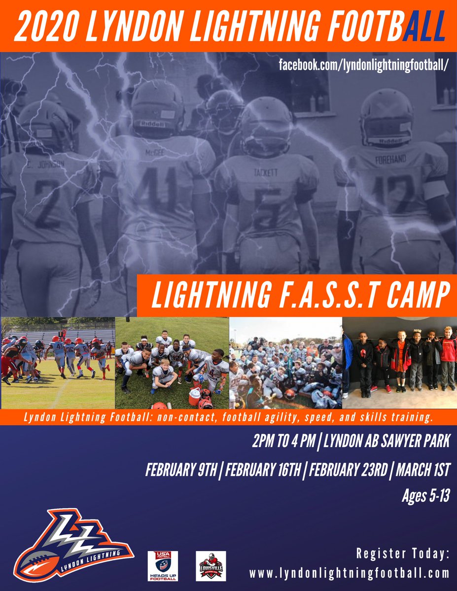LyndonLightning's tweet photo. This is it! Now that 2019 has been finally closed out by KC, it’s to start prep in 2020!

Returning and interested athletes, come check out our FASST camp and see what the Lightning are all about! 

⚡️⚡️🏈🧤☀️❄️ https://t.co/eMmrEwxrBV