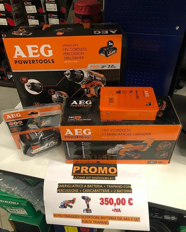 MenichiniSrl's tweet photo. PROMO AEG! Ultimo pezzo disponibile! Smerigliatrice a batteria + Trapano Tasselatore a batteria + caricabatterie + 2 batterie 2Ah. In più OMAGGIO 1 batteria 4Ah è un set di punte X foratura! #aeg #batteria #menichini #elettroutensili #promo https://t.co/v6Z08FjGFD