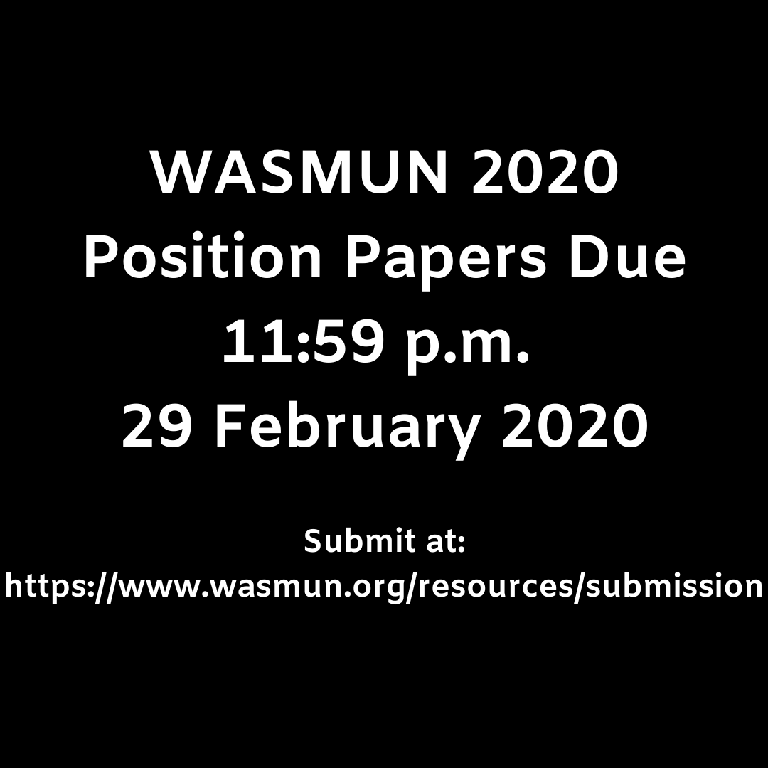 WASMUNofficial's tweet photo. The Position Paper submission form for #WASMUN2020 is now live! Position Papers are due at 11:59PM on February 29, so get to researching!

Access the form directly here: https://t.co/rtdMPyn1ot

Read instructions and see examples here:
https://t.co/rudNlgU5J1 https://t.co/IEDvlnKBMD