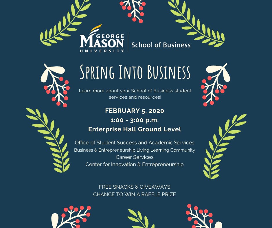 Costello_Biz's tweet photo. Join us on February 5 for Spring into Business to learn more about your School of Business student services and resources! There will be chances to win prizes and FREE snacks. https://t.co/8k8rLRpu20