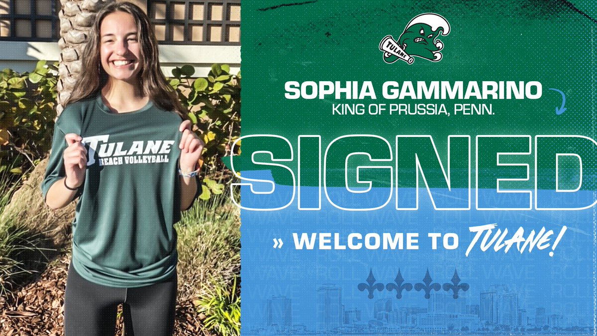GreenWaveBeach's tweet photo. Excited to add Sophia Gammarino to our 2020 signing class!

Welcome to the TUBVB family 🌊

📰 | https://t.co/kuY2mhKA95

#RollWave https://t.co/puRaEtwUWa