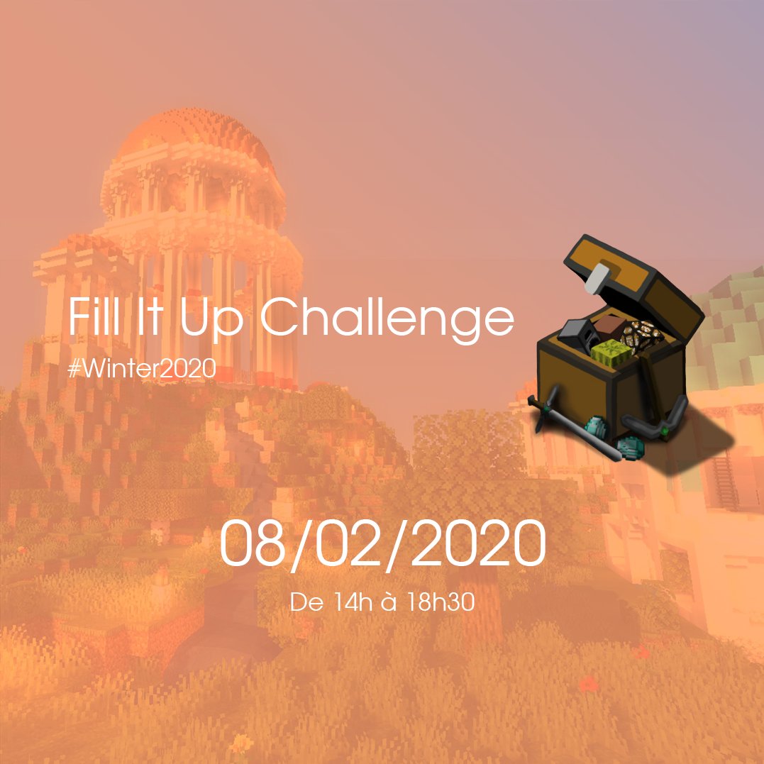 FillItUpMC's tweet photo. L'édition Winter2020 du #FillItUpChallenge aura lieu le samedi 8 février de 14h00 à 18h30 ! Inscrivez-vous dès maintenant sur https://t.co/RD9ixJqx45 https://t.co/LS8WQR8PI7