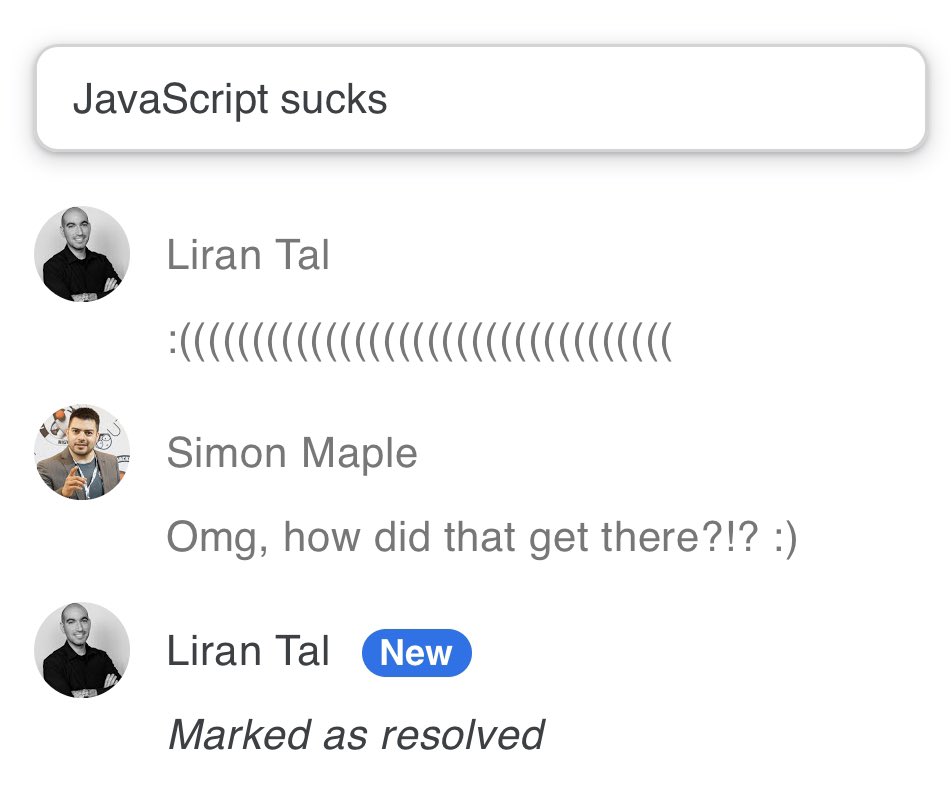sjmaple's tweet photo. @liran_tal @java @patrickdebois Well, your crowdsourced comeback was certainly worth waiting for. Do you have directions to the nearest burn unit? 🔥 #javascriptsucks #official #resolved https://t.co/qUzUNPwnL2