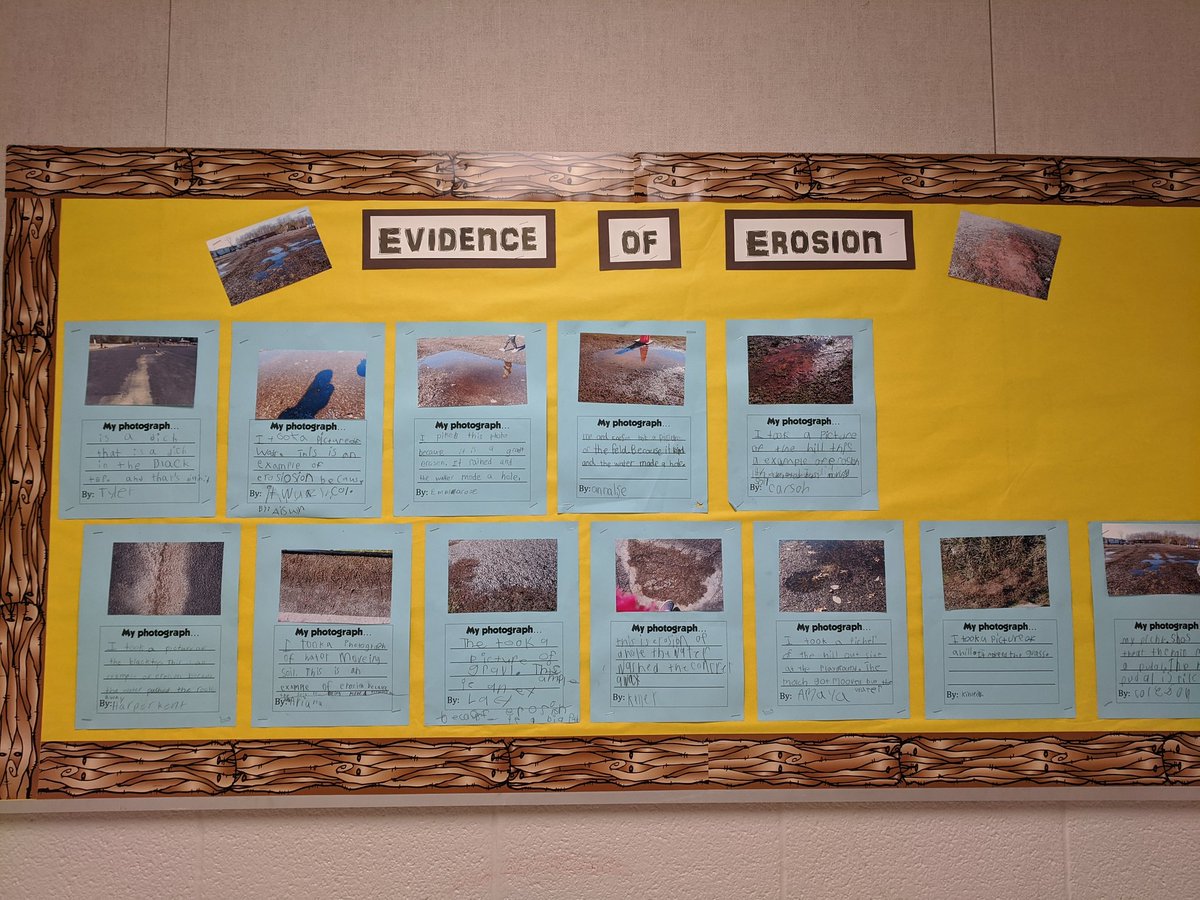 adcockhome's tweet photo. Check out this bulletin board by Ms. Trimmer's 2nd graders @Poca_ES ! They took photos of evidence of erosion and described it! #PEFGrant https://t.co/dQO9FfIWGk