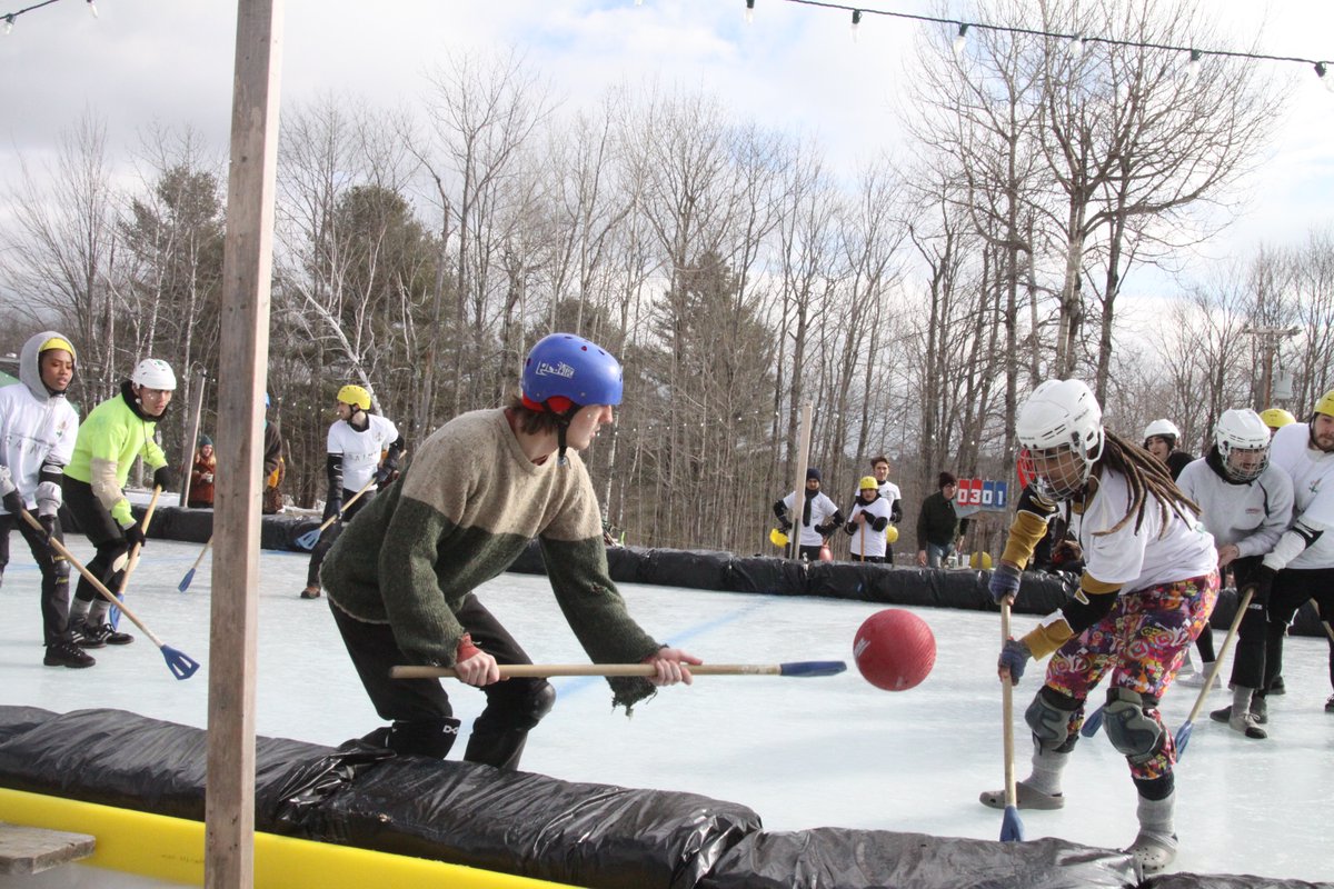 MarlboroCollege's tweet photo. Teams with names like Geese Teeth, Sweeties, KGB, and the Mighty Cucks faced each other at broomball 2020, and there was strong showing from the alumni team, Read 'Em and Sweep. Primetime Saints won the finals, sliding by the defending champion faculty/staff team, Skid Pro Quo. https://t.co/LjwHkFiXKu