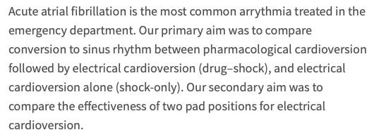 AliRaja_MD's tweet image. Electrical vs Pharmacological #Cardioversion for #EmergencyDepartment Patients w/ Acute #AtrialFibrillation [#AFIB] (RAFF2): partial factorial randomised trial 
Ian G Stiell, MD @EMO_Daddy et al. @OttawaHospital ow.ly/rQFv50yc8Jd 
@TheLancet