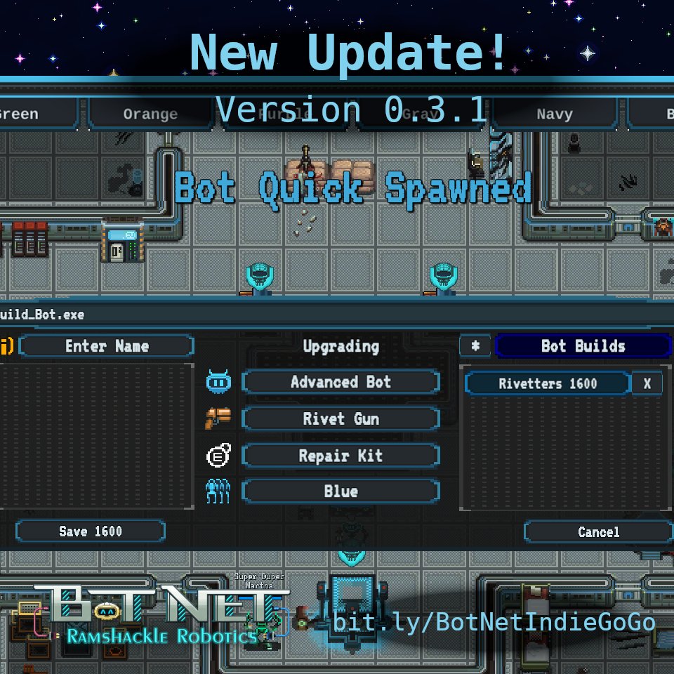 Caffeine_Ware's tweet image. The newest update is here! Bot presets are now in the game! Now you can build large groups of bots with ease. There&apos;s a whole bunch of other changes as well, so come check out the new update on Steam!

store.steampowered.com/app/1172350/Bo…

#strategygame #strategygames #programminggames