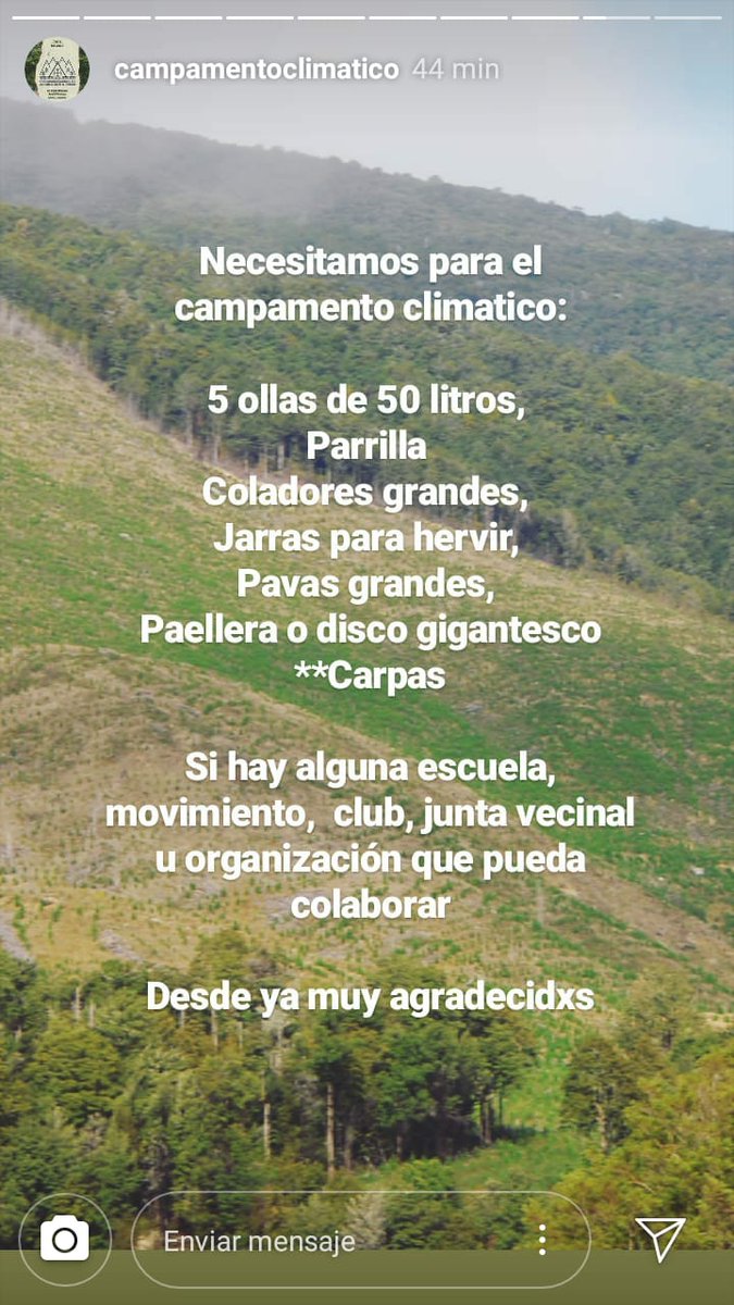 📣📣Necesitamos para el campamento:
 5 ollas de 50 litros, 
Parrilla 
Coladores grandes, 
Jarras para hervir, 
Pavas grandes, 
Paellera o disco gigantesco
**Carpas
Si hay alguna escuela, movimiento,  club, junta vecinal u organización que pueda colaborar
Desde ya muy agradecidxs