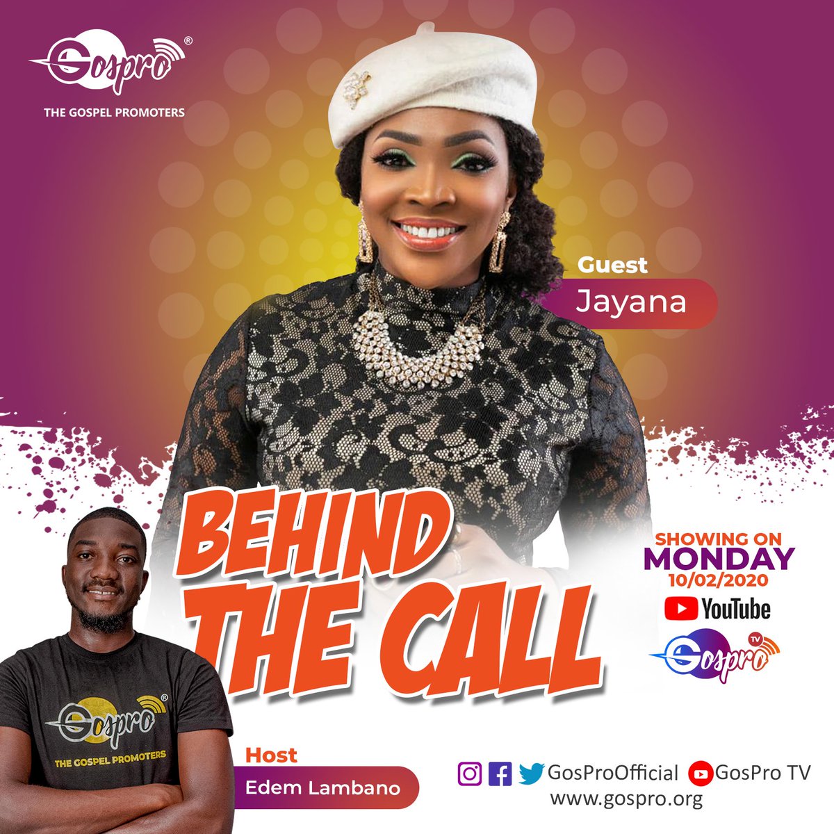 GosProOfficial's tweet photo. A Gospro Initiative 
BEHIND THE CALL. First Episode with @jayanamusic Showing on Monday on YouTube @GosproTv
Stay Tuned for more Videos.
You will Love it 😍🙏

Follow us @gosproofficial for more Gospel Contents

#thegospelpromoters #gospro #ghana https://t.co/tXZu5sKgLI https://t.co/Xq7eEKlMgr