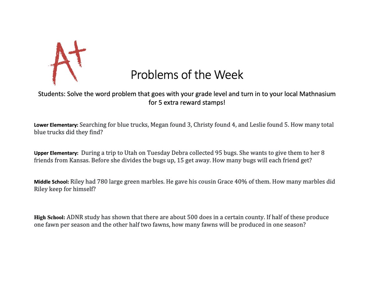 MathnasiumofZN's tweet photo. Problems of the Week are here! https://t.co/fwD4jgzZyW