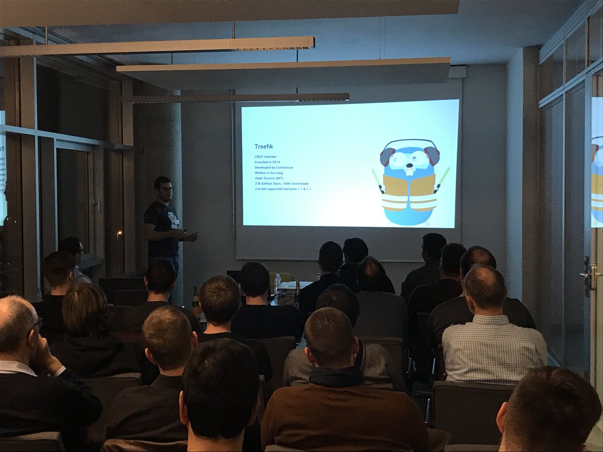 OrtenauIT's tweet photo. Currently it's @felix_wiedmann turn. His talk is about @traefik, a cloud native ready open-source Edge Router / proxy, easily configured with YAML. https://t.co/WsfyNNpfCR