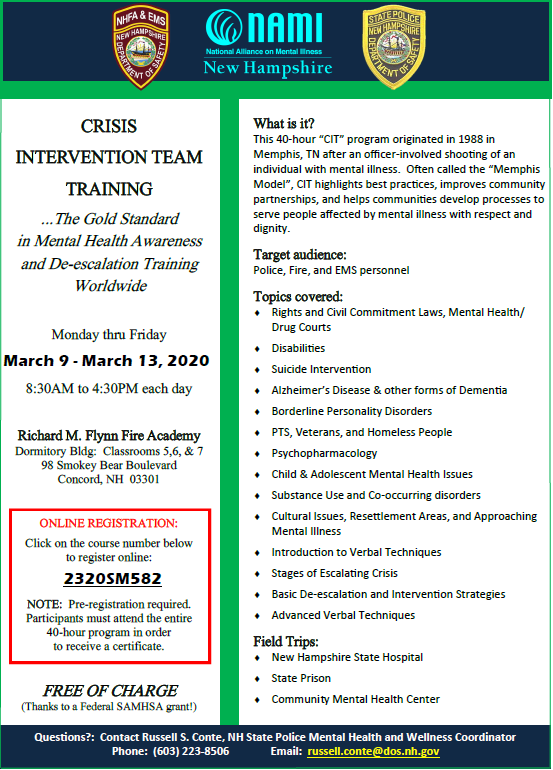 Crisis Intervention Training with NAMI & NH State Police in March 2020