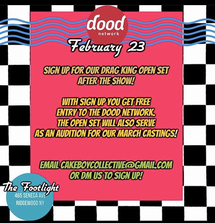 the_cakeboys's tweet photo. We’ll be having an #openSet at the end of our show on 2/23! Your performance doubles as an audition for our upcoming shows💕 dm or email cakeboycollective@gmail.com for more info! #dragking #dragkings #brooklyndrag #nycdrag https://t.co/VVdMm9vdU1