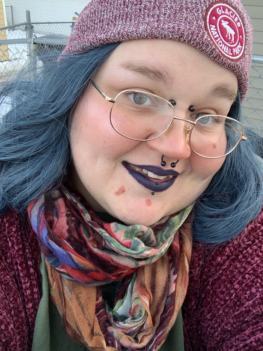 bitchfacefolife's tweet photo. Hi, I miss Glacier National Park every day I am alive and I think about it a lot and yes this is a wig. #bluuuuuueeee #nonbinarybitch https://t.co/k8khTGEHDm