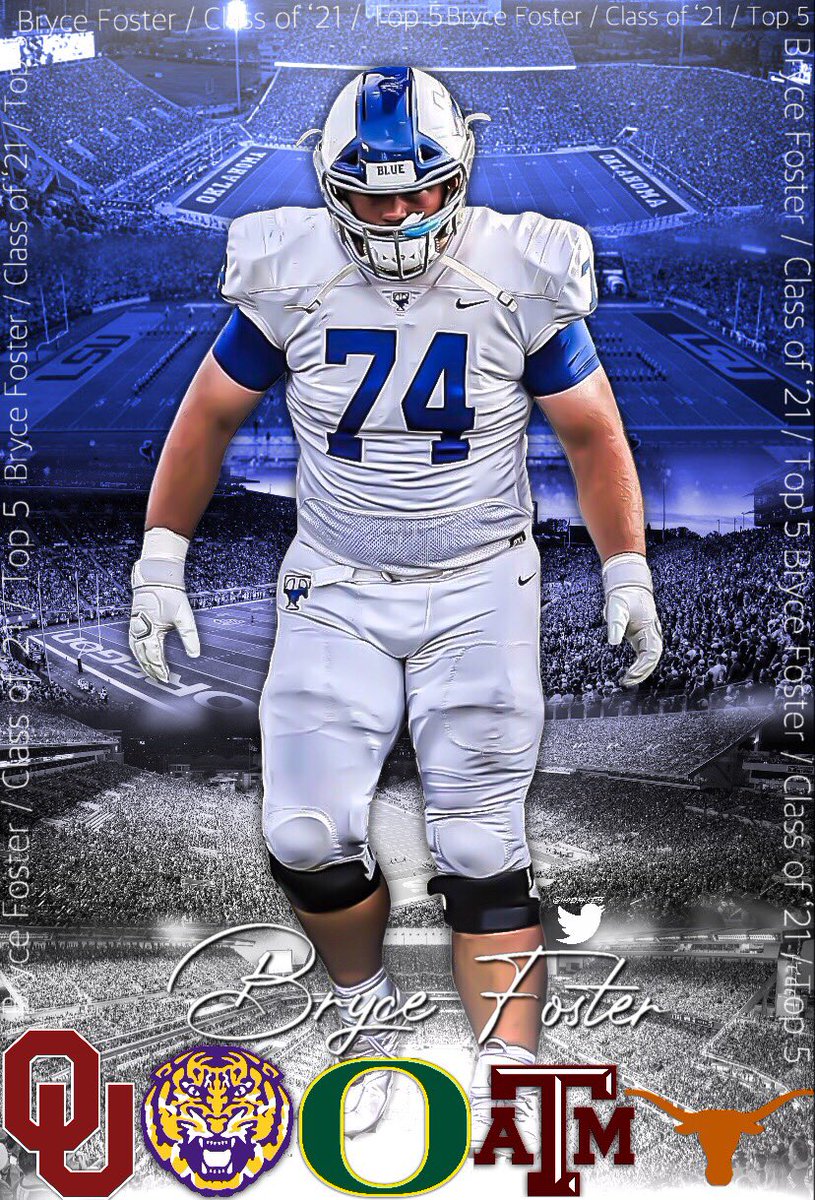 Hayesfawcett3's tweet photo. Bryce Foster has just dropped his Top 5 schools! He is a 4 ⭐️ OG from Katy,TX and attends Taylor High School.⁣
⁣
They include #Oklahoma , #LSU , #Oregon, #TexasA&amp;M , and #Texas ⁣
⁣
Where should he go??⁣

#FollowMEforEdits #CFB #CollegeFootball #Recruiting https://t.co/zvieqsiUVf