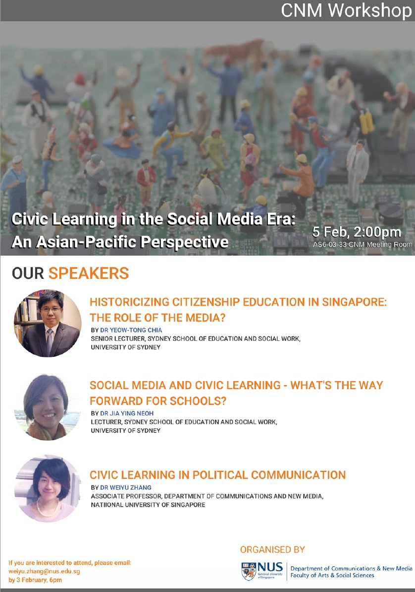 YingNeoh's tweet photo. I am excited to be a visiting academic at The National University of Singapore #NUS engaging in a dialogue on social media and civic learning on the 5th of February 2020. #civicslearning Looking forward to a fruitful discussion and meaningful research project. https://t.co/ma2XyTouTF