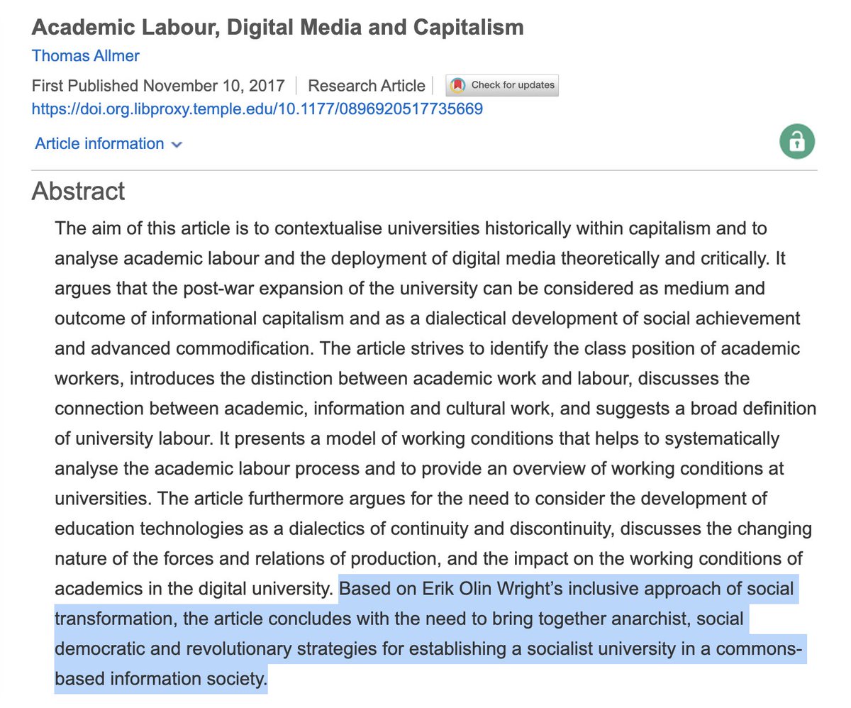 Academic Labour, Digital Media and Capitalism

[excerpted from photo]

Based on Erik Olin Wright’s inclusive approach of social transformation, the article concludes with the need to bring together anarchist, social democratic and revolutionary strategies for establishing a socialist university in a commons-based information society.