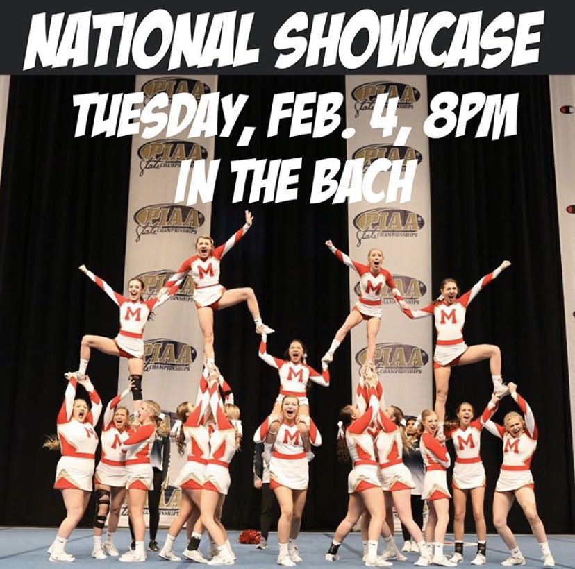 BM_FanSection's tweet photo. Attention crushers!! Come out to support the cheerleaders as they prepare to defend their National Champion title tomorrow night at 8 PM in the Bach gym during their National Showcase! ❤️💛 https://t.co/FVUD1Y8Fy6