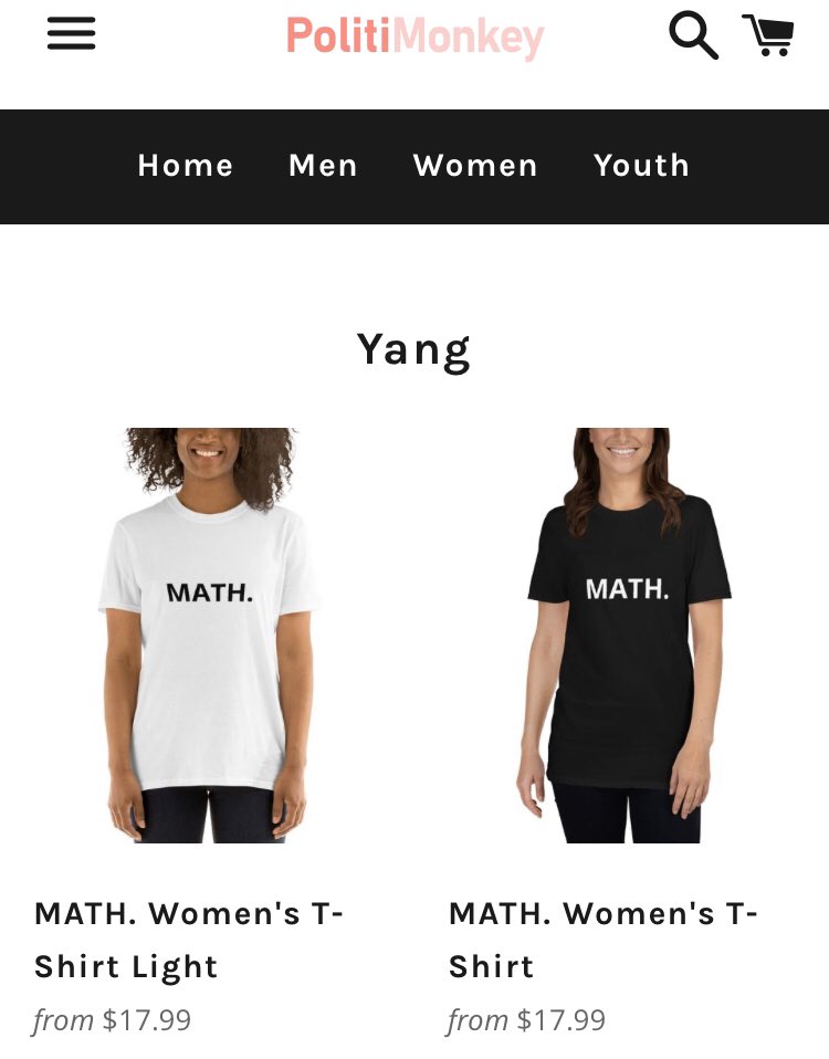 PolitiMonkey's tweet photo. #CaucusForYang in the #IowaCaucus! Help support his campaign by buying a MATH. T-Shirt from https://t.co/cDdcxYSlOy, where all proceeds will be donated to #Yang2020.
#IowaCaucuses #iowacaucus2020 #Democrats #YangGang #YangLovesIowa #AndrewYang #math #AmericaNeedsYang @AndrewYang https://t.co/OE33RRDuOU