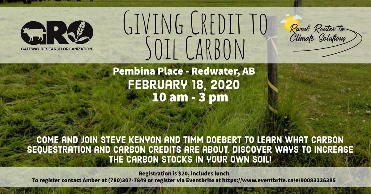 ClimateFarmsAB's tweet photo. Carbon sequestration and soil carbon credits explained! Join us and
@GatewayResearch
for our Giving Credits to Soil Carbon workshops in Redwater, AB and Mayerthorpe, AB on Feb 18 and 19th. Register at the link: https://t.co/jvBXfbGqUx #ag #agriculture #ab #abfarms #soilhealth https://t.co/hcYIExVnKS