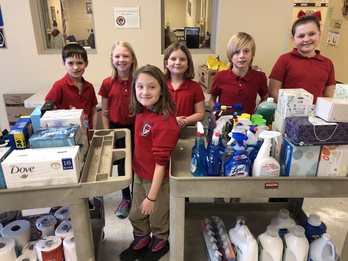 3rd graders taking items to our local Saint Vincent DePaul society from our CSW collection! #jp2schools